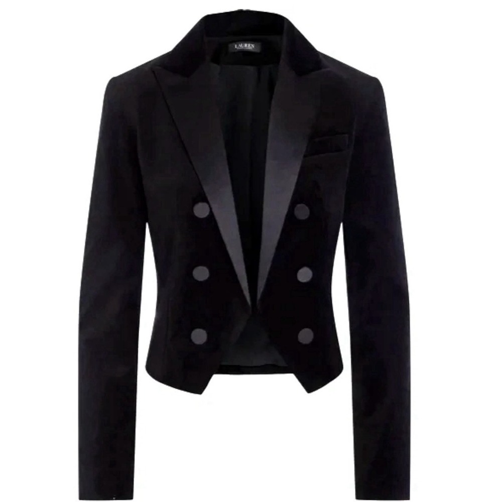 LAUREN RALPH LAUREN‎ Sz-10 Women's Stretch Black Label Velvet Cropped Blazer New